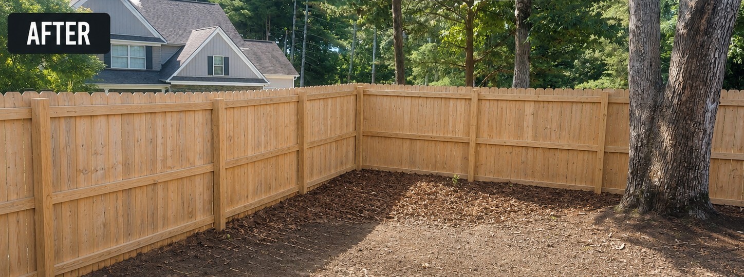 The same fence corner after washing and an oil based stain, back to a warm honey brown